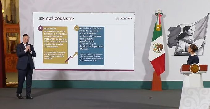 Presenta Ebrard incremento temporal de aranceles para protección de industria textil