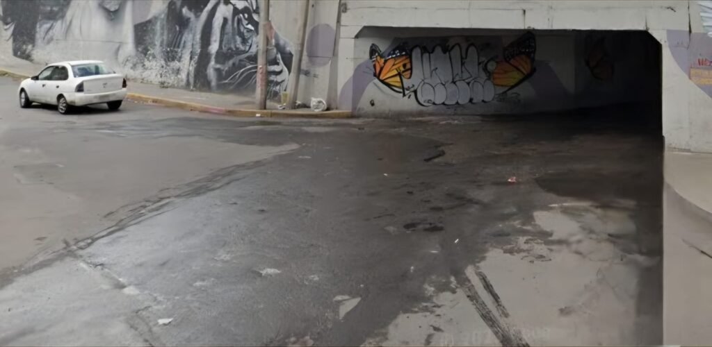 Fuga de agua potable causa afectaciones en paso a desnivel de autopista México-Puebla