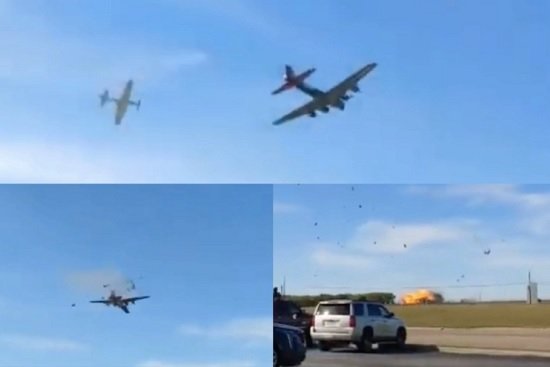 Dos aviones de guerra chocan y se estrellan durante exhibición aérea en Dallas