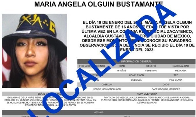Encuentran sana y salva a María Angela Olguín en Neza