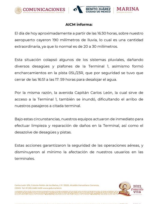 Lluvias en CDMX provocan inundación en el AICM