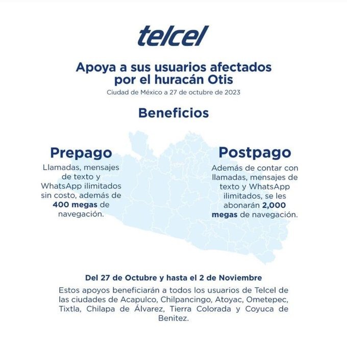 Par de compañías telefónicas ofrecen llamadas gratis por huracán "Otis"