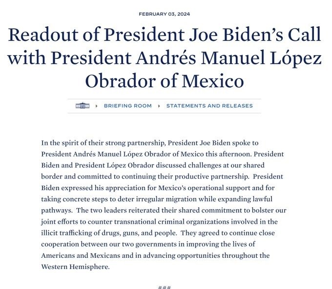 Reitera AMLO al presidente Biden propuesta de política migratoria