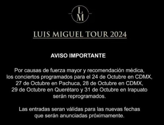 Luis Miguel pospone concierto en CDMX