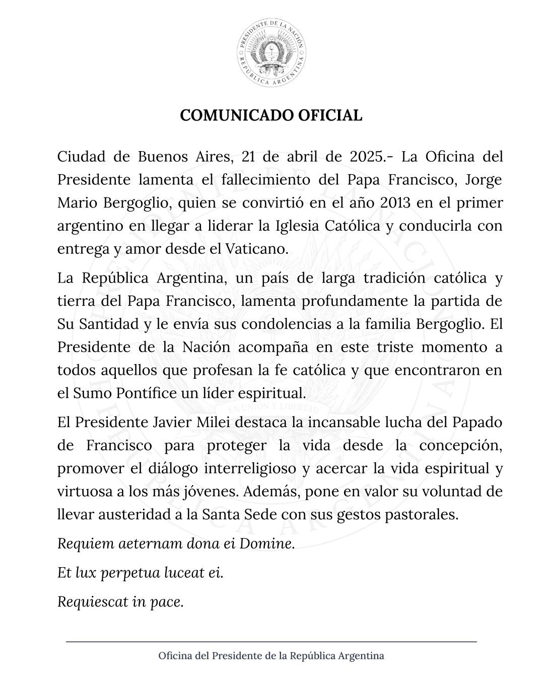 Líderes del mundo lamentan la muerte del Papa Francisco