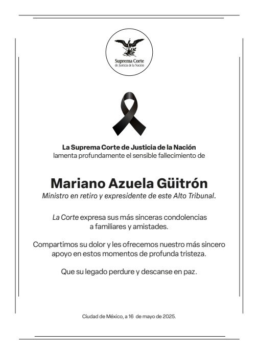 Muere Mariano Azuela Güitrón, ministro en retiro de la SCJN