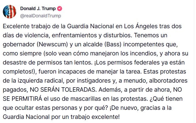 Guardia Nacional en Los Ángeles: Trump ordena despliegue militar en medio de protestas migrantes