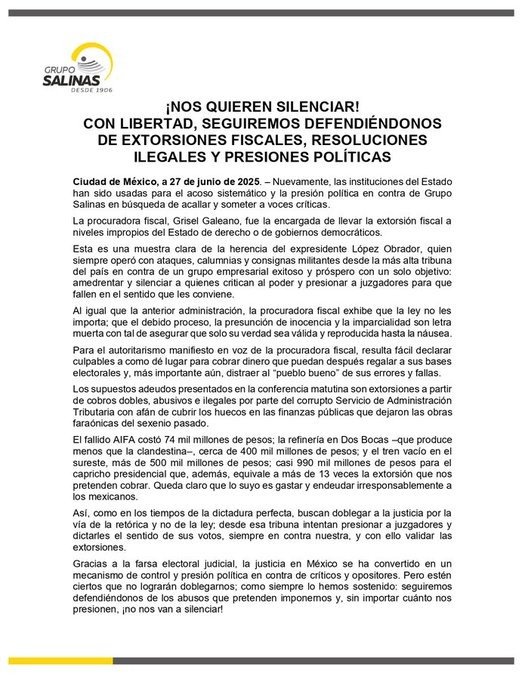 Adeuda Grupo Salinas 74 mil mdp a Hacienda