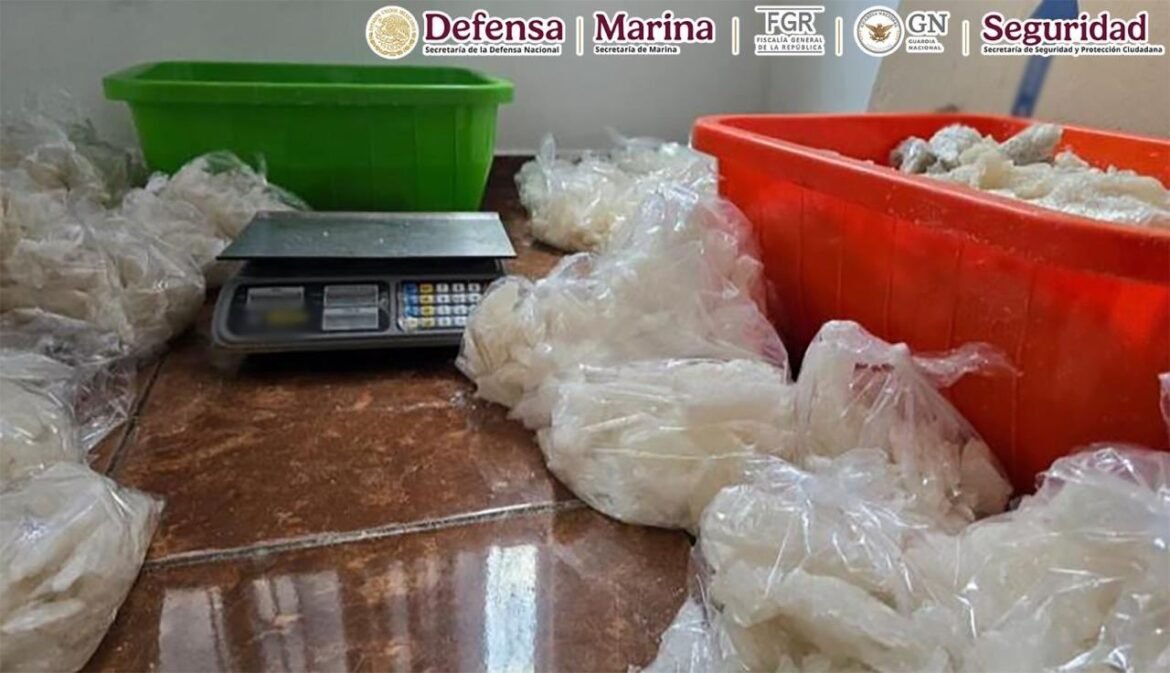 Aseguran 800 kilos de metanfetamina y precursores químicos en Michoacán