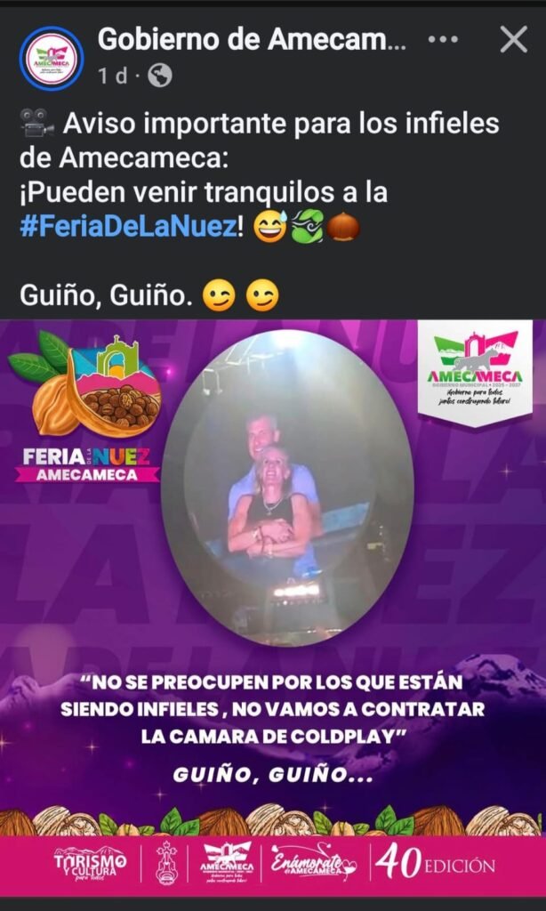 Gobierno de Amecameca hace burla pública de la infidelidad en promocional de la Feria de la Nuez