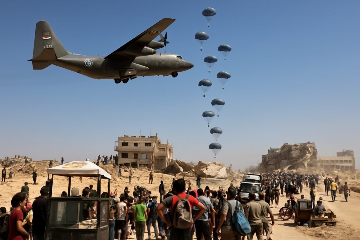 Lanzan Jordania y Emiratos Árabes Unidos ayuda humanitaria sobre Gaza