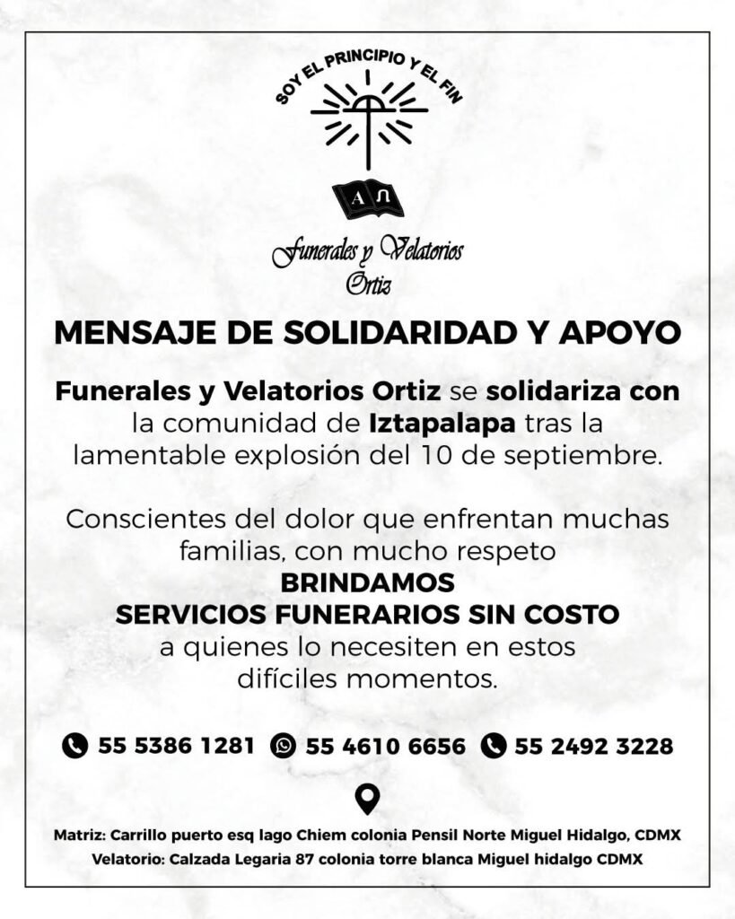 Funerarias y Velatorios Ortiz se solidarizan con familias afectadas en Iztapalapa