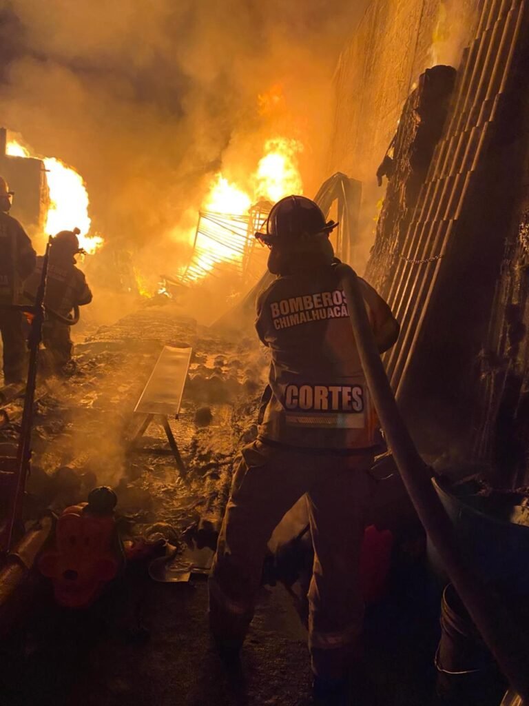 Bomberos de Chimalhuacán sofocan incendio en local de artesanías y rescatan ocho tortugas