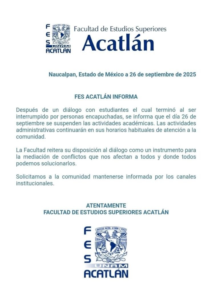 FES Acatlán y CCH Naucalpan suspenden clases tras protestas por Ayotzinapa