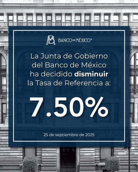 Disminuye Banxico tasa de interés a 7.50 por ciento