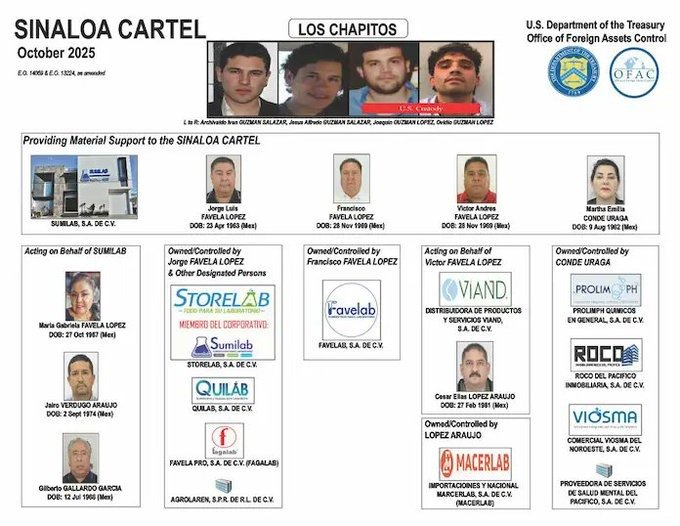 Sanciona EU a ocho personas y 12 empresas afiliadas a “Los Chapitos”