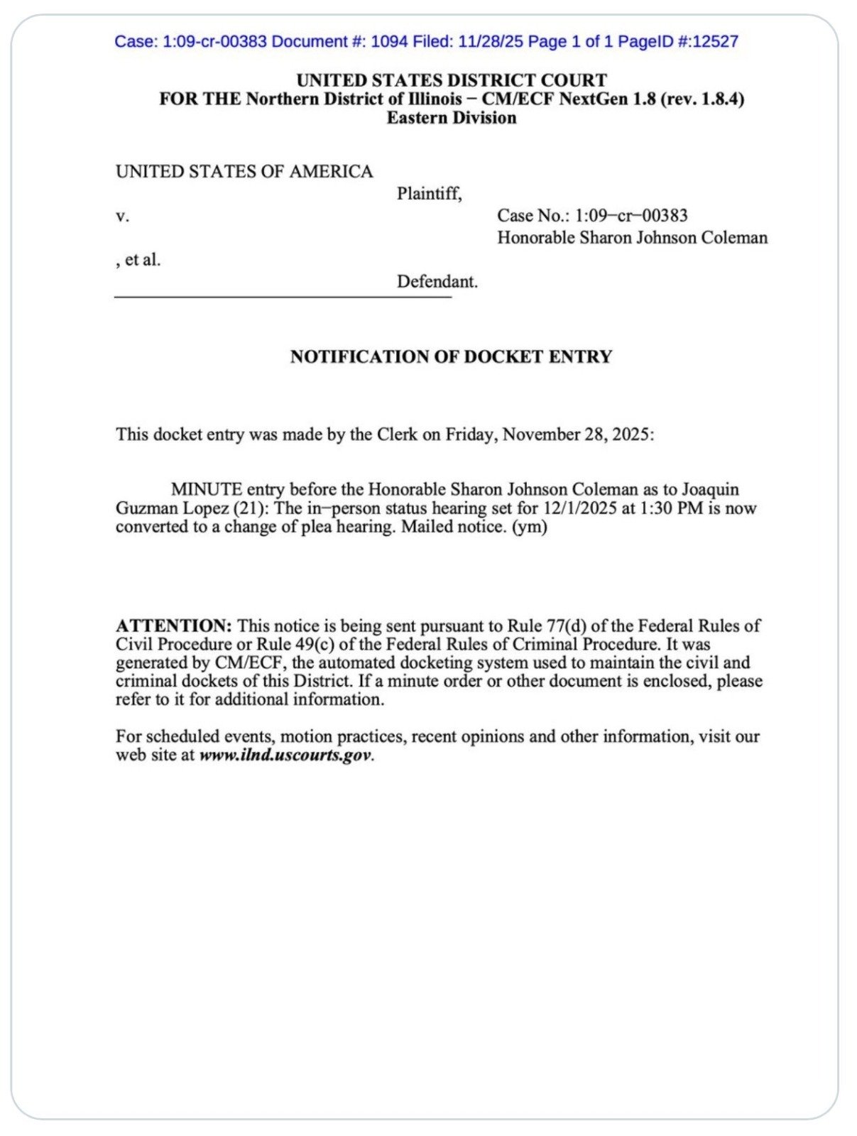 Se declarará culpable Joaquín Guzmán López ante Corte de Chicago