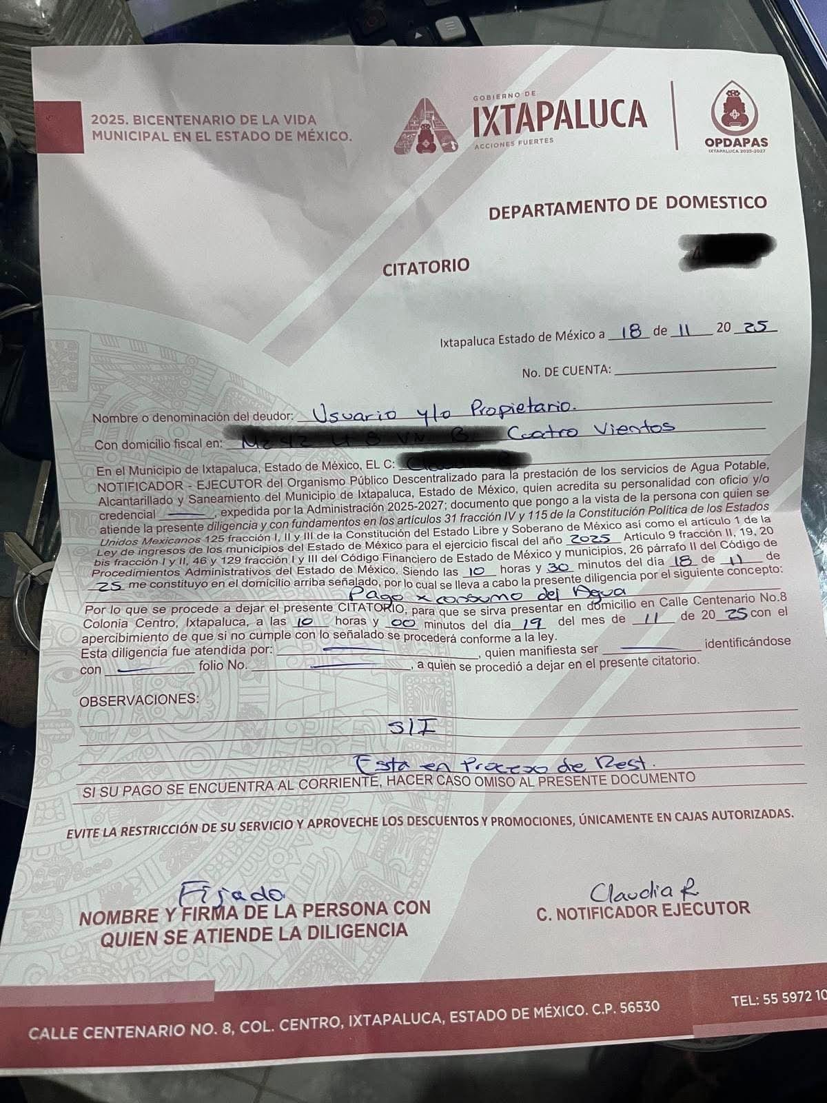 Vecinos de Ixtapaluca denuncian cobros de agua sin servicio por parte de OPDAPAS