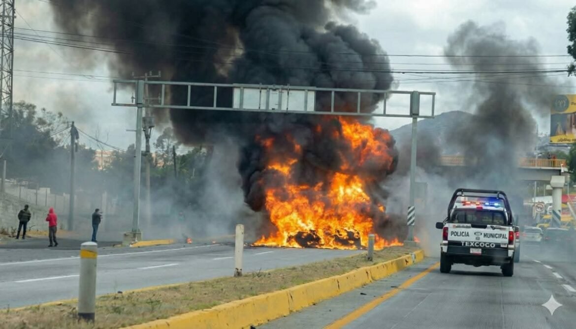 Accidente con incendio colapsa la México–Veracruz en Texcoco; dos muertos y un herido grave