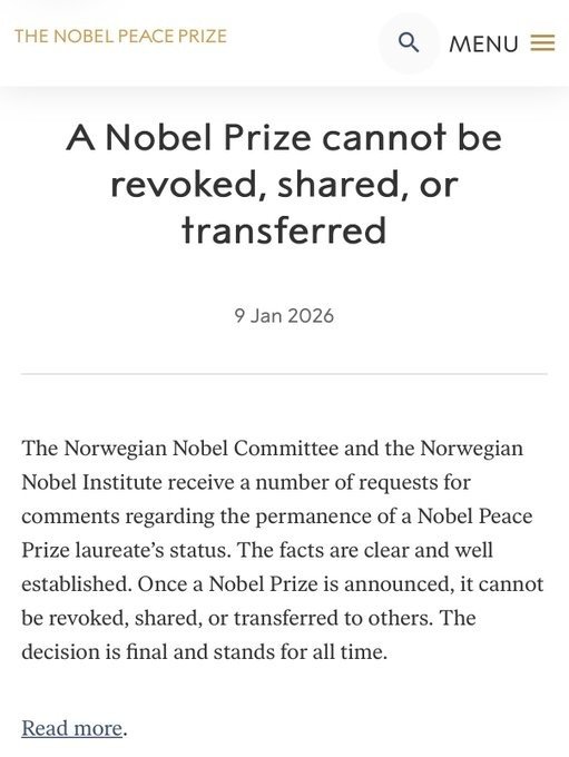Machado entregó la medalla del Nobel de la Paz a Trump