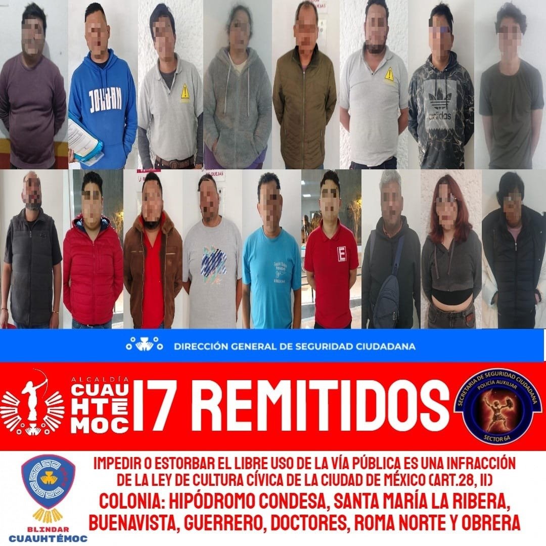 En una semana se remitieron 59 ‘franeleros’, se realizaron mil 652 atenciones prehospitalarias y se instalaron mil 200 luminarias en Cuauhtémoc