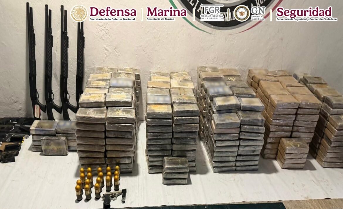 Aseguran Fuerzas Federales 687 kilos de cocaína y arsenal en Chiapas