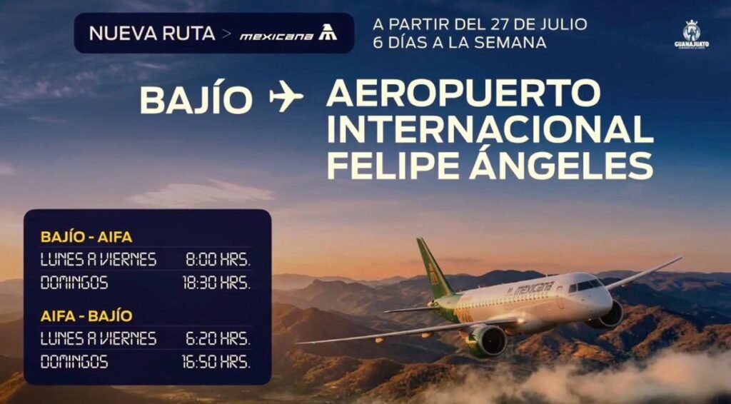 ¡Nueva ruta Bajío–AIFA! Guanajuato amplia red de destinos nacionales