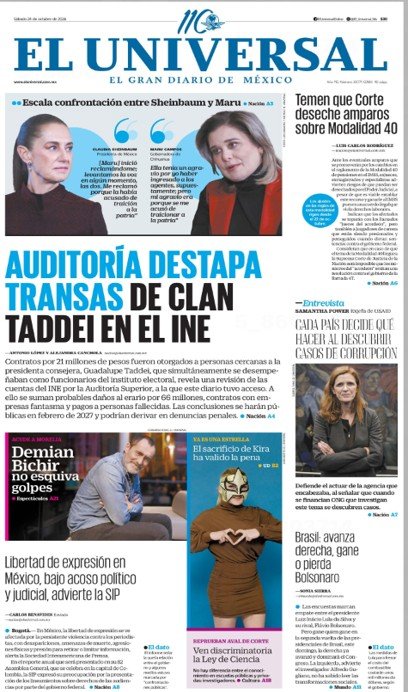 Primeras planas sábado 24 octubre 2026